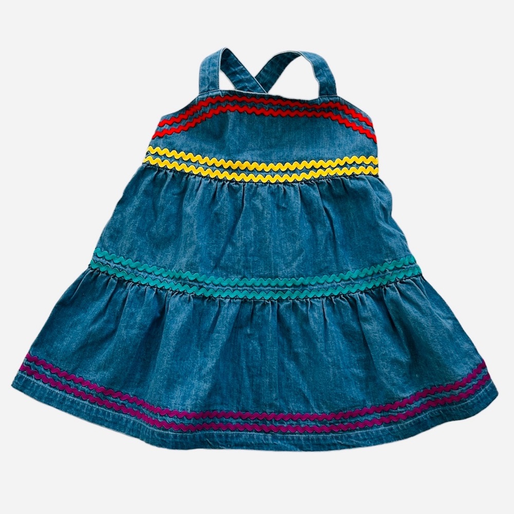 NWT Hanna Andersson 85(2T) Ric Rac Chambray tiered dress - Picture 2 of 6